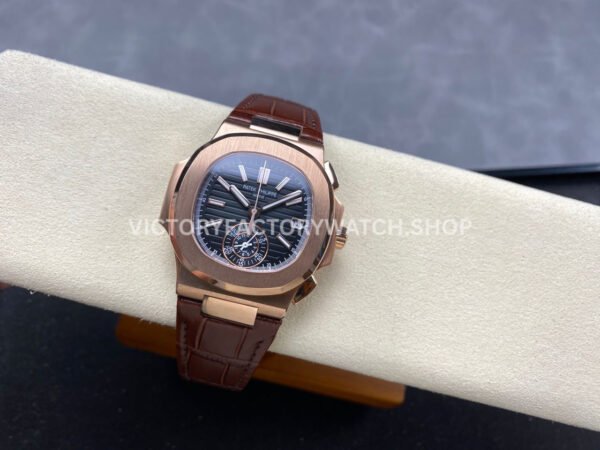 3K Factory Patek Philippe Nautilus 5980/1R-001 40.5mm Leather Strap Rose Gold Black Dial