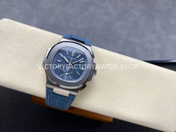 3K Factory Patek Philippe Nautilus 5980/60G-001 40.5mm Calf Skin Strap White Gold Blue-Gray Dial