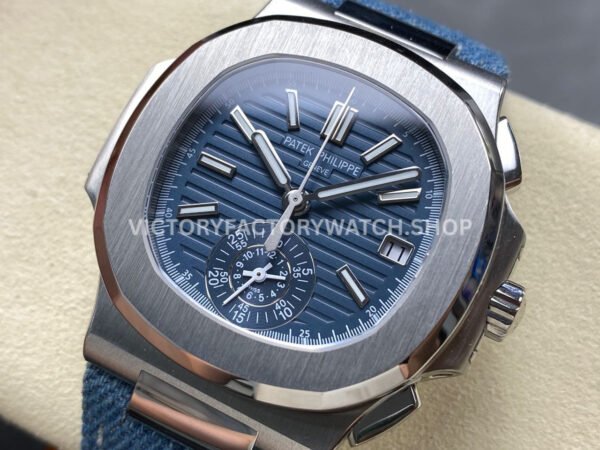 3K Factory Patek Philippe Nautilus 5980/60G-001 40.5mm Calf Skin Strap White Gold Blue-Gray Dial