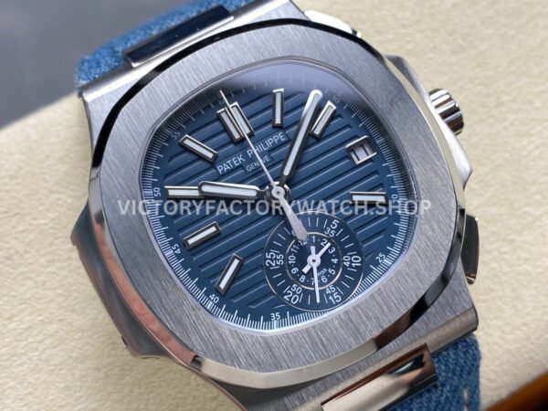3K Factory Patek Philippe Nautilus 5980/60G-001 40.5mm Calf Skin Strap White Gold Blue-Gray Dial
