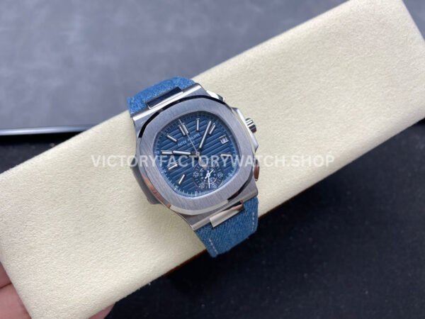 3K Factory Patek Philippe Nautilus 5980/60G-001 40.5mm Calf Skin Strap White Gold Blue-Gray Dial