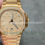 3K Factory Patek Philippe Nautilus 7118-1200R-010 Full Rose Gold Diamond Bezel Gold Dial (1) 3K 7118 1200R gold dial diamond bezel Nautilus