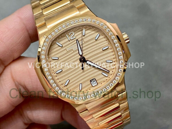 3K Factory Patek Philippe Nautilus 7118-1200R-010 Full Rose Gold Diamond Bezel Gold Dial (2) 3K Factory Patek Philippe Nautilus 7118-1200R-010 Full Rose Gold Diamond Bezel Gold Dial