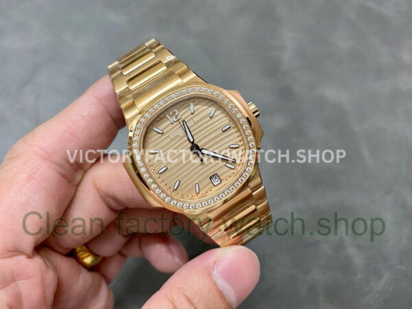 3K Factory Patek Philippe Nautilus 7118-1200R-010 Full Rose Gold Diamond Bezel Gold Dial (4) 3K Factory Patek Philippe Nautilus 7118-1200R-010 Full Rose Gold Diamond Bezel Gold Dial