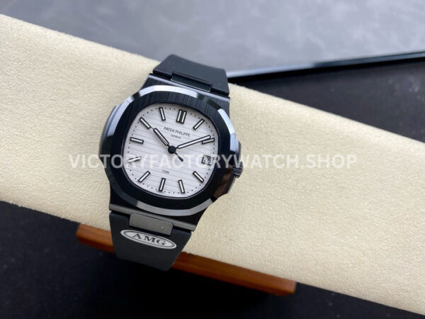 AMG Factory Customer Made Patek Philippe Nautilus PP5711 40mm Ceramics Black Rubber Strap White Di (6) AMG Factory Customer Made Patek Philippe Nautilus PP5711 40mm Ceramics Black Rubber Strap White Dial
