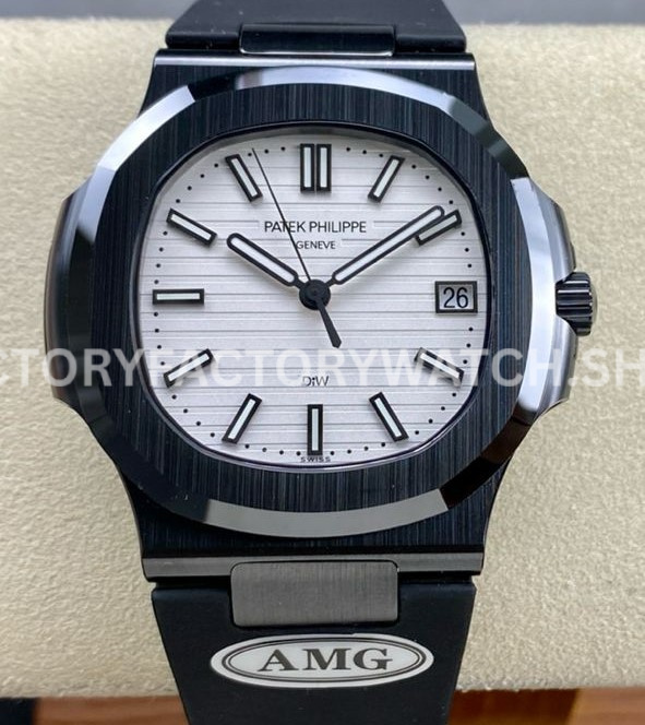 AMG Factory Customer Made Patek Philippe Nautilus PP5711 40mm Ceramics Black Rubber Strap White Di (7) AMG PP5711 white dial black rubber strap ceramic