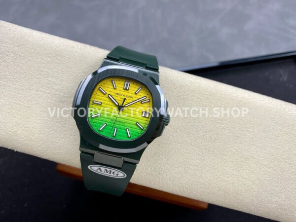 AMG Factory Customer Made Patek Philippe Nautilus PP5711 40mm Ceramics Dark Green Rubber Strap Yellow Green Dial