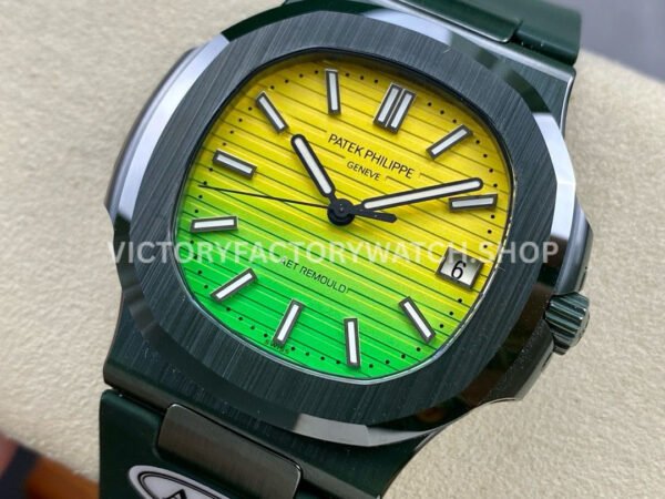 AMG Factory Customer Made Patek Philippe Nautilus PP5711 40mm Ceramics Dark Green Rubber Strap Yellow Green Dial