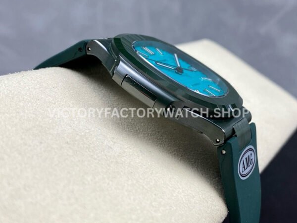 AMG Factory Customer Made Patek Philippe Nautilus PP5711 40mm Ceramics Dark Green Rubber Strap Sky Blue Dial