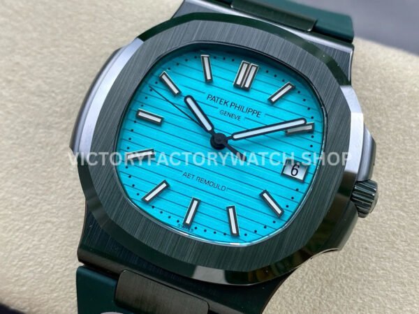AMG Factory Customer Made Patek Philippe Nautilus PP5711 40mm Ceramics Dark Green Rubber Strap Sky Blue Dial