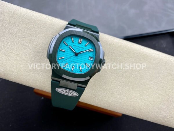 AMG Factory Customer Made Patek Philippe Nautilus PP5711 40mm Ceramics Dark Green Rubber Strap Sky Blue Dial