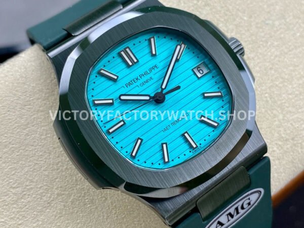 AMG Factory Customer Made Patek Philippe Nautilus PP5711 40mm Ceramics Dark Green Rubber Strap Sky Blue Dial