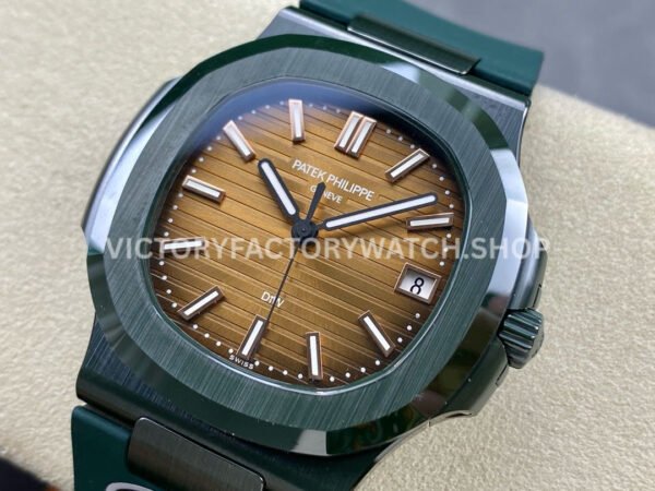 AMG Factory Customer Made Patek Philippe Nautilus PP5711 40mm Ceramics Dark Green Rubber Strap Brown Dial