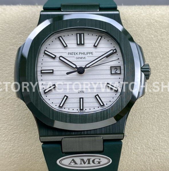 AMG PP5711 white dial ceramic Nautilus green strap