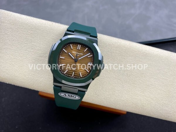 AMG Factory Customer Made Patek Philippe Nautilus PP5711 40mm Ceramics Dark Green Rubber Strap Brown Dial
