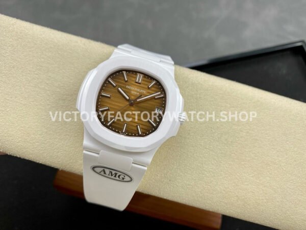 AMG Factory Customer Made Patek Philippe Nautilus PP5711 40mm Ceramics White Rubber Strap Brown Dial