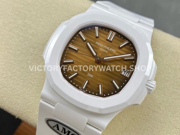 AMG Factory Customer Made Patek Philippe Nautilus PP5711 40mm Ceramics White Rubber Strap Brown Dial