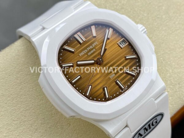 AMG Factory Customer Made Patek Philippe Nautilus PP5711 40mm Ceramics White Rubber Strap Brown Dial