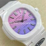 AMG Factory Customer Made Patek Philippe Nautilus PP5711 40mm Ceramics White Rubber Strap Pink Blue Dial