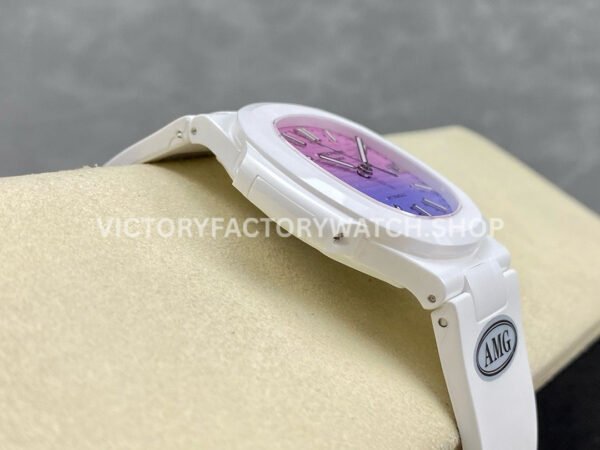 AMG Factory Customer Made Patek Philippe Nautilus PP5711 40mm Ceramics White Rubber Strap Pink Blue Dial