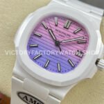 AMG Factory Customer Made Patek Philippe Nautilus PP5711 40mm Ceramics White Rubber Strap Pink Blue Dial