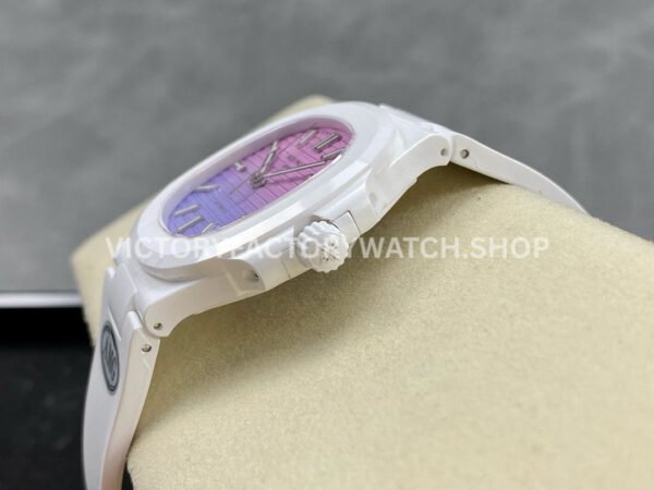 AMG Factory Customer Made Patek Philippe Nautilus PP5711 40mm Ceramics White Rubber Strap Pink Blue Dial