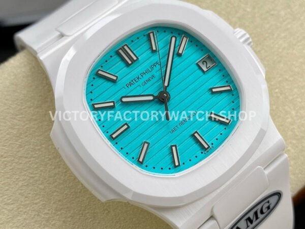 AMG Factory Customer Made Patek Philippe Nautilus PP5711 40mm Ceramics White Rubber Strap Sky Blue Dial
