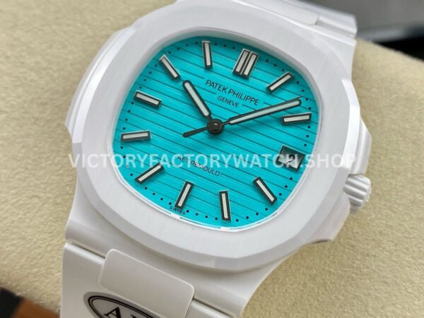 AMG Factory Customer Made Patek Philippe Nautilus PP5711 40mm Ceramics White Rubber Strap Sky Blue Dial