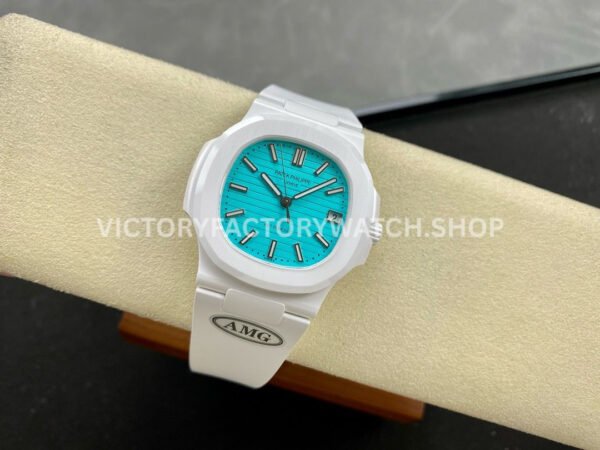 AMG Factory Customer Made Patek Philippe Nautilus PP5711 40mm Ceramics White Rubber Strap Sky Blue Dial