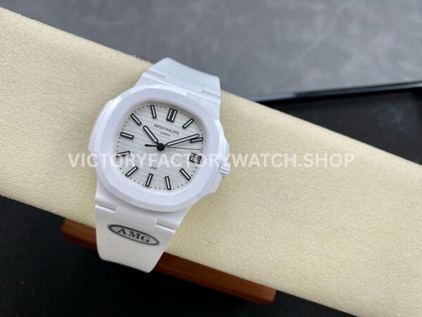 AMG Factory Customer Made Patek Philippe Nautilus PP5711 40mm Ceramics White Rubber Strap White Dial