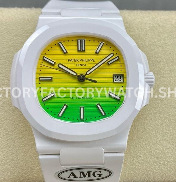 AMG PP5711 white ceramic yellow green dial Nautilus