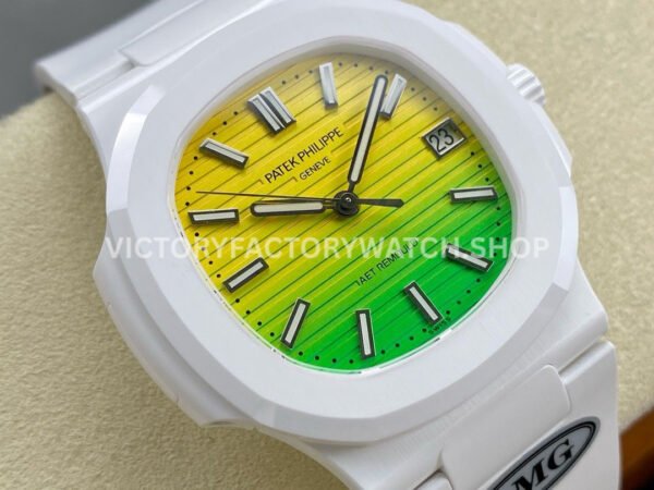 AMG Factory Customer Made Patek Philippe Nautilus PP5711 40mm Ceramics White Rubber Strap Yellow Green Dial