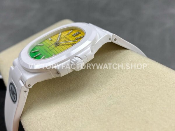 AMG Factory Customer Made Patek Philippe Nautilus PP5711 40mm Ceramics White Rubber Strap Yellow Green Dial