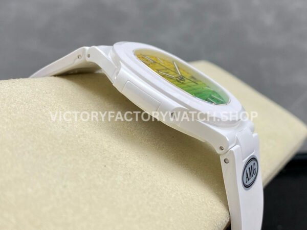 AMG Factory Customer Made Patek Philippe Nautilus PP5711 40mm Ceramics White Rubber Strap Yellow Green Dial