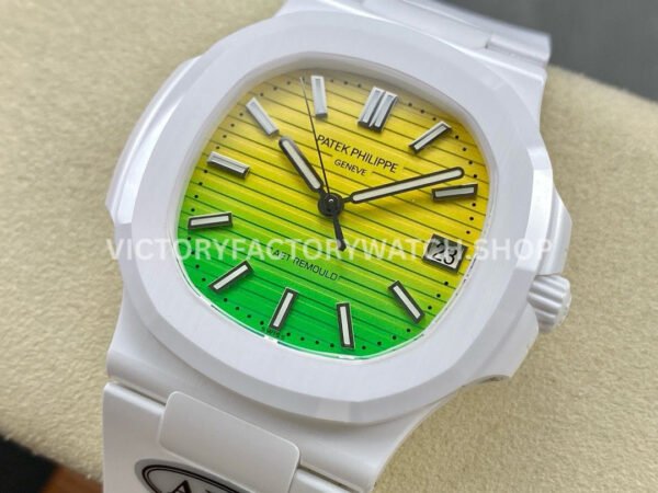 AMG Factory Customer Made Patek Philippe Nautilus PP5711 40mm Ceramics White Rubber Strap Yellow Green Dial