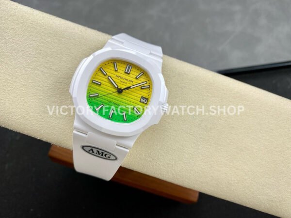 AMG Factory Customer Made Patek Philippe Nautilus PP5711 40mm Ceramics White Rubber Strap Yellow Green Dial