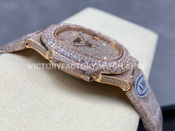 AMG Factory Patek Philippe Nautilus PP5711 40mm Diamond Bezel Rose Gold Diamond Baguette Diamond Silver Dial