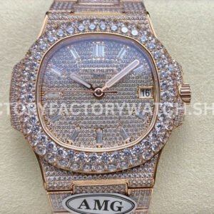 AMG PP5711 rose gold diamond baguette silver dial