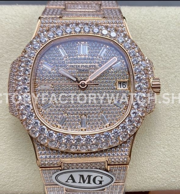 AMG PP5711 rose gold diamond baguette silver dial