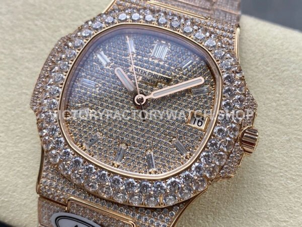 AMG Factory Patek Philippe Nautilus PP5711 40mm Diamond Bezel Rose Gold Diamond Baguette Diamond Silver Dial