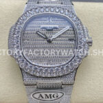 AMG Factory Patek Philippe Nautilus PP5711 40mm Diamond Bezel White GoldDiamond 6 (6) AMG PP5711 6 9 12 baguette silver dial diamond bezel
