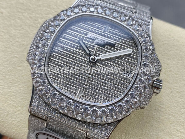AMG Factory Patek Philippe Nautilus PP5711 40mm Diamond Bezel White GoldDiamond 6 (8) AMG Factory Patek Philippe Nautilus PP5711 40mm Diamond Bezel White Gold Diamond 6 9 12 Baguette Diamond Silver Dial