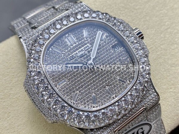 AMG Factory Patek Philippe Nautilus PP5711 40mm Diamond Bezel White Gold Diamond Baguette Diamond Silver Dial