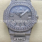 AMG Factory Patek Philippe Nautilus PP5711 40mm Diamond Bezel White GoldDiamond, Diamond Silver D (6) AMG PP5711 diamond bezel white gold silver dial