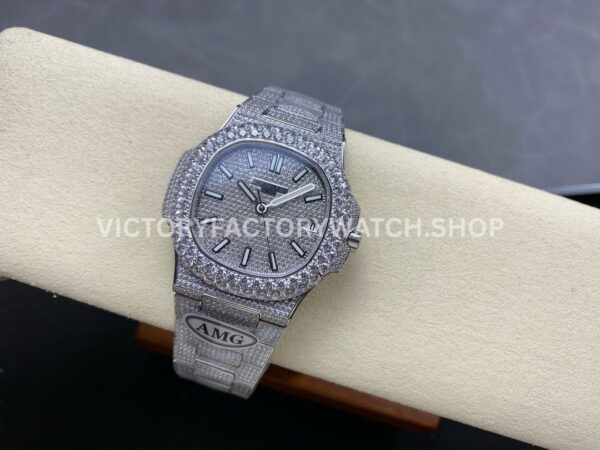 AMG Factory Patek Philippe Nautilus PP5711 40mm Diamond Bezel White GoldDiamond, Diamond Silver D (7) AMG Factory Patek Philippe Nautilus PP5711 40mm Diamond Bezel White Gold Diamond Diamond Silver Dial