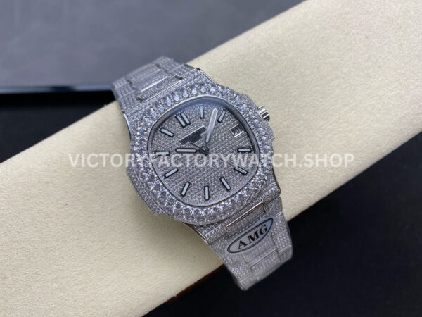 AMG Factory Patek Philippe Nautilus PP5711 40mm Diamond Bezel White GoldDiamond, Diamond Silver D (8) AMG Factory Patek Philippe Nautilus PP5711 40mm Diamond Bezel White Gold Diamond Diamond Silver Dial