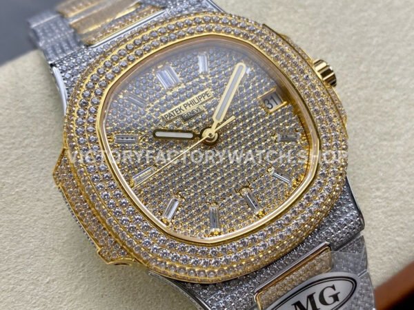 AMG Factory Patek Philippe Nautilus PP5711 40mm Small Diamond Bezel Half Yellow Gold Diamond Baguette Diamond Gold Dial