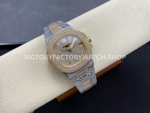 AMG Factory Patek Philippe Nautilus PP5711 40mm Small Diamond Bezel Half Yellow Gold Diamond Baguette Diamond Gold Dial