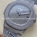 AMG Factory Patek Philippe Nautilus PP5711 40mm Small Diamond Bezel White Gold Diamond Baguette Diamond Silver Dial