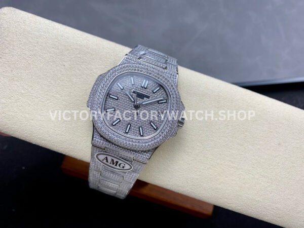 AMG Factory Patek Philippe Nautilus PP5711 40mm Small Diamond Bezel White Gold Diamond Diamond Silver Dial